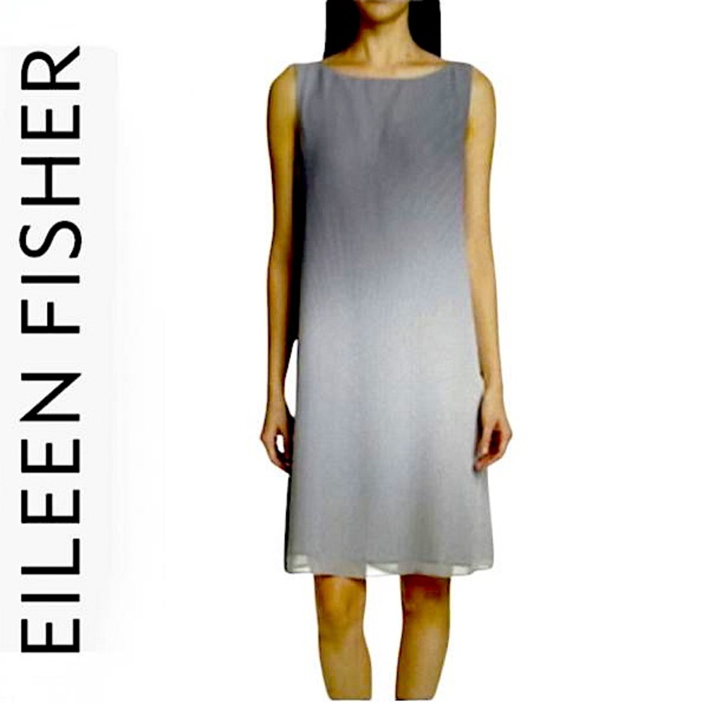 Eileen Fisher.NWT.Stunning 100% silk sleeveless lined midi dress.Pearl & Grey.S